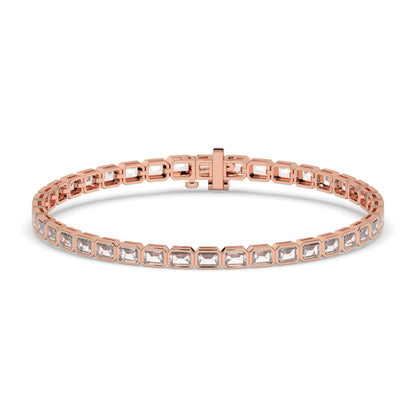 Noa Tennisarmband mit Labordiamanten im Smaragdschliff mit Zargenfassung aus 585 Roségold, Vorderansicht 