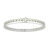 Noa Tennisarmband mit Labordiamanten im Smaragdschliff mit Zargenfassung aus 585 Weißgold, Vorderansicht 