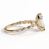 Elongated Hexagon lab-grown diamond halo engagement ring in 18K (750) yellow gold, detail view 