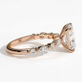 Pear lab-grown diamond halo engagement ring in 18K (750) rose gold, detail view 