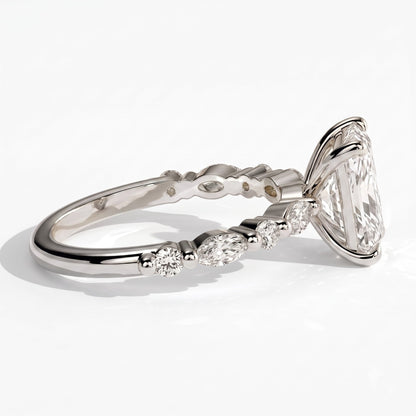 Pear lab-grown diamond halo engagement ring in 950 platinum, detail view 