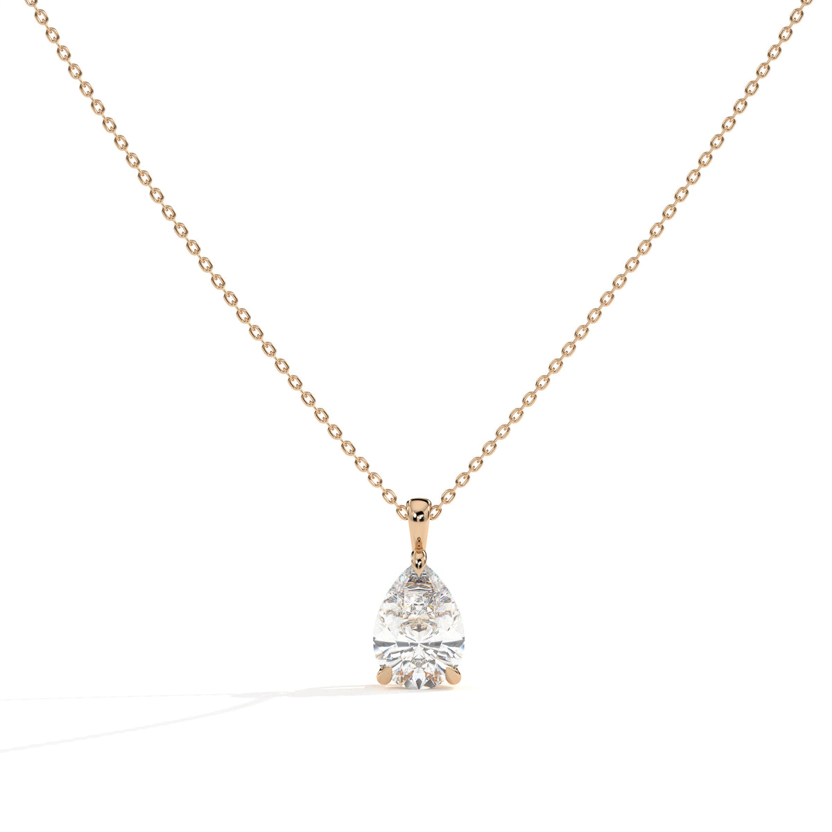 Perla Solitär-Halskette mit Labordiamanten im Tropfenschliff aus 585 Roségold, Vorderansicht 