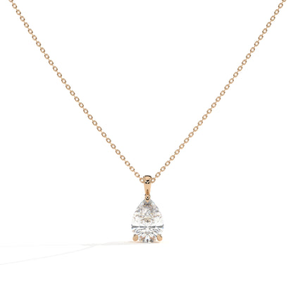 Perla Solitär-Halskette mit Labordiamanten im Tropfenschliff aus 585 Roségold, Vorderansicht 