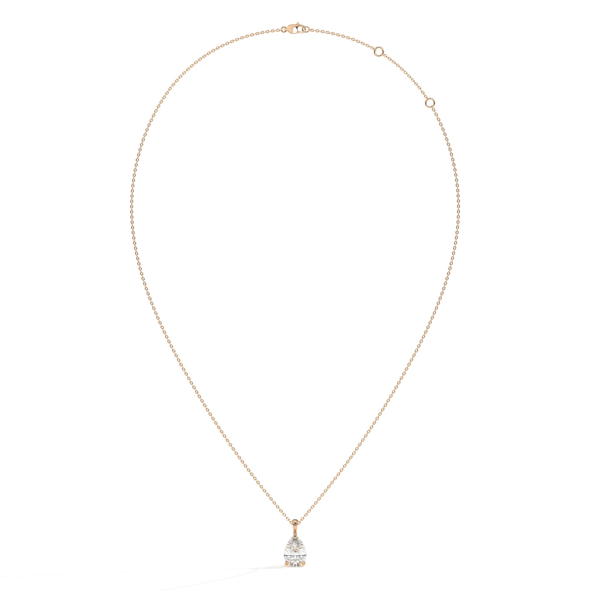 Perla Solitär-Halskette mit Labordiamanten im Tropfenschliff aus 585 Roségold, Ansicht der ganzen Kette 