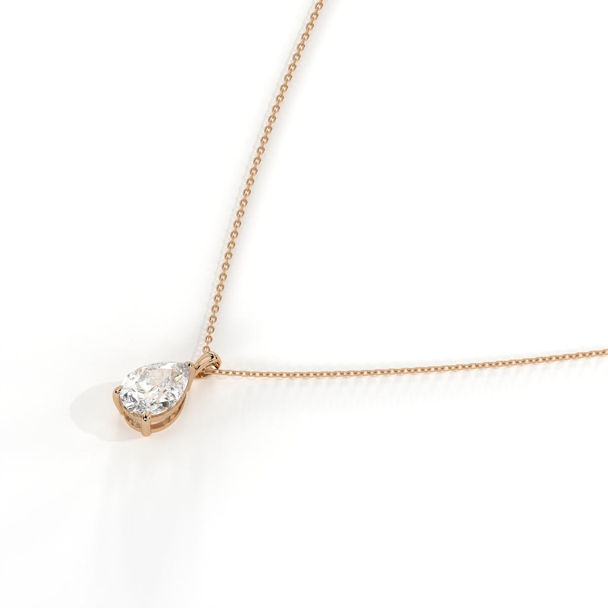 Perla Solitär-Halskette mit Labordiamanten im Tropfenschliff aus 585 Roségold, Seitenansicht 