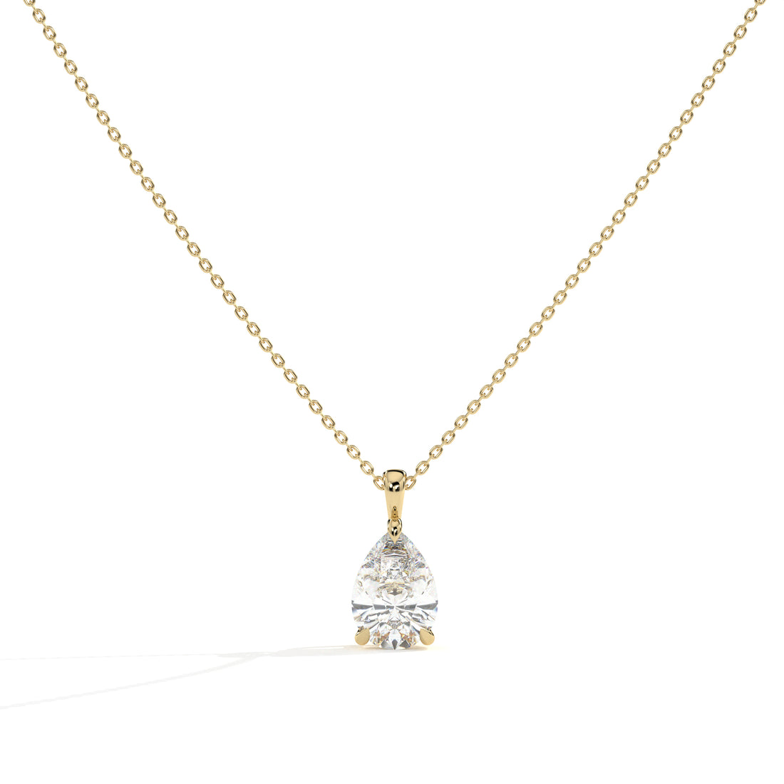 Perla pear lab-grown diamond solitaire pendant necklace in 14K (585) yellow gold, front view 