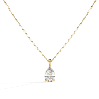 Perla Solitär-Halskette mit Labordiamanten im Tropfenschliff aus 585 Gelbgold, Vorderansicht 