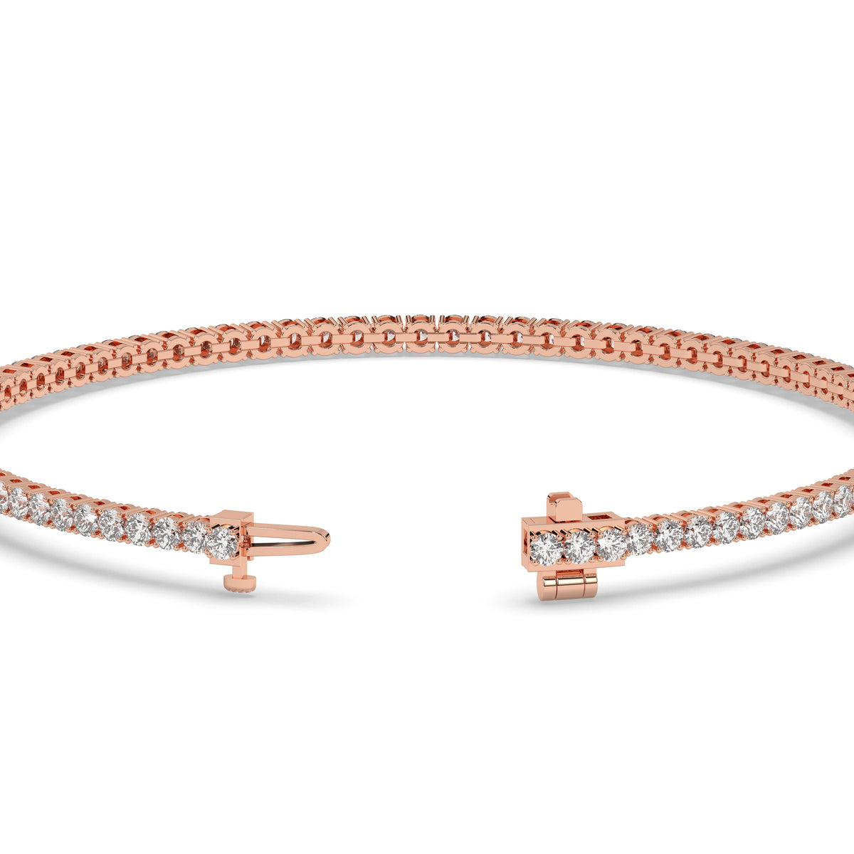 Pia Tennisarmband mit Labordiamanten im Brillantschliff aus 585 Roségold, Verschluss geöffnet, Detailansicht 