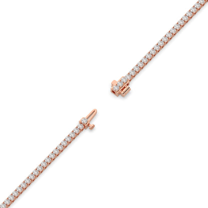 Pia Tennisarmband mit Labordiamanten im Brillantschliff aus 585 Roségold, volle Länge, Diagonalansicht 