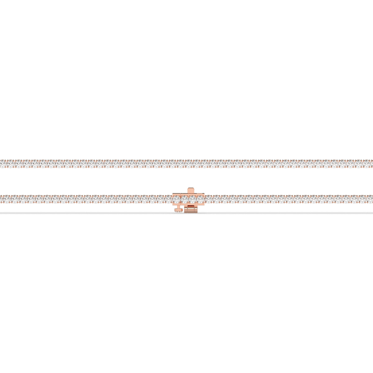 Pia Tennisarmband mit Labordiamanten im Brillantschliff aus 585 Roségold, flach liegend, volle Länge 