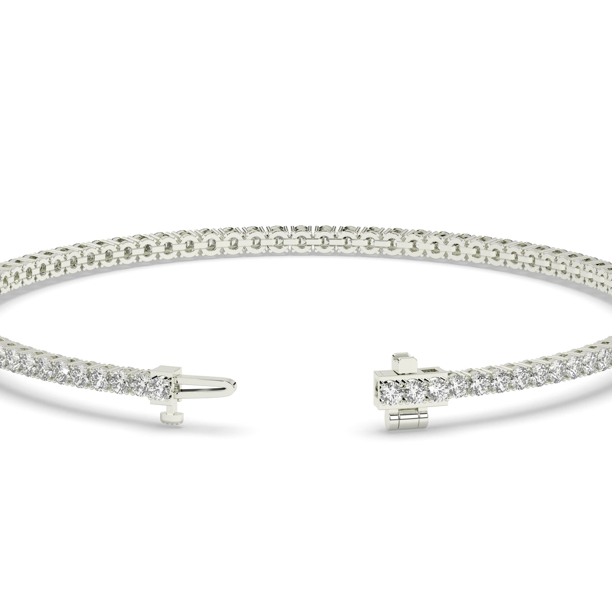 Pia Tennisarmband mit Labordiamanten im Brillantschliff aus 585 Weißgold, Verschluss geöffnet, Detailansicht 