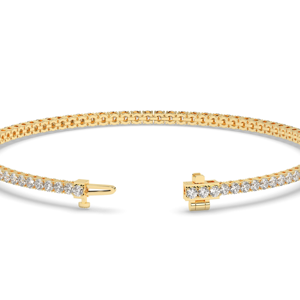Pia Tennisarmband mit Labordiamanten im Brillantschliff aus 585 Gelbgold, Verschluss geöffnet, Detailansicht 