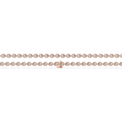 Rina Tennisarmband mit Labordiamanten im Tropfenschliff mit Zargenfassung aus 585 Roségold, flach liegend, volle Länge 