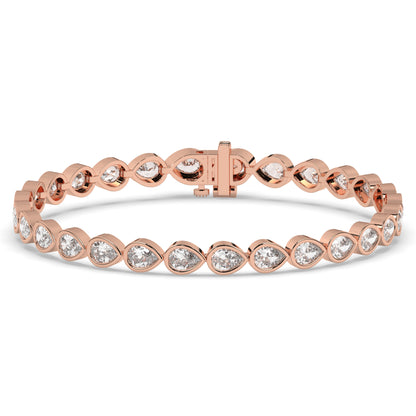 Rina Tennisarmband mit Labordiamanten im Tropfenschliff mit Zargenfassung aus 585 Roségold, Vorderansicht 