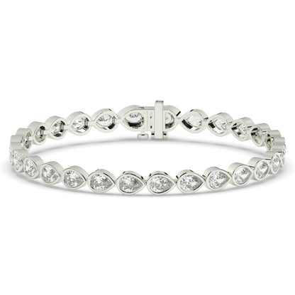 Rina Tennisarmband mit Labordiamanten im Tropfenschliff mit Zargenfassung aus 585 Weißgold, Vorderansicht 