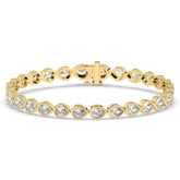 Rina Tennisarmband mit Labordiamanten im Tropfenschliff mit Zargenfassung aus 585 Gelbgold, Vorderansicht 