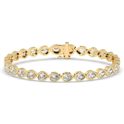 Rina Tennisarmband mit Labordiamanten im Tropfenschliff mit Zargenfassung aus 585 Gelbgold, Vorderansicht 