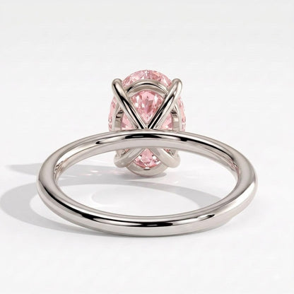 Fancy Vivid Pink oval lab-grown diamond solitaire engagement ring in 14K (585) white gold, on white background 