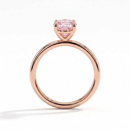 Fancy Vivid Pink oval lab-grown diamond solitaire engagement ring in 18K (750) rose gold, side profile 