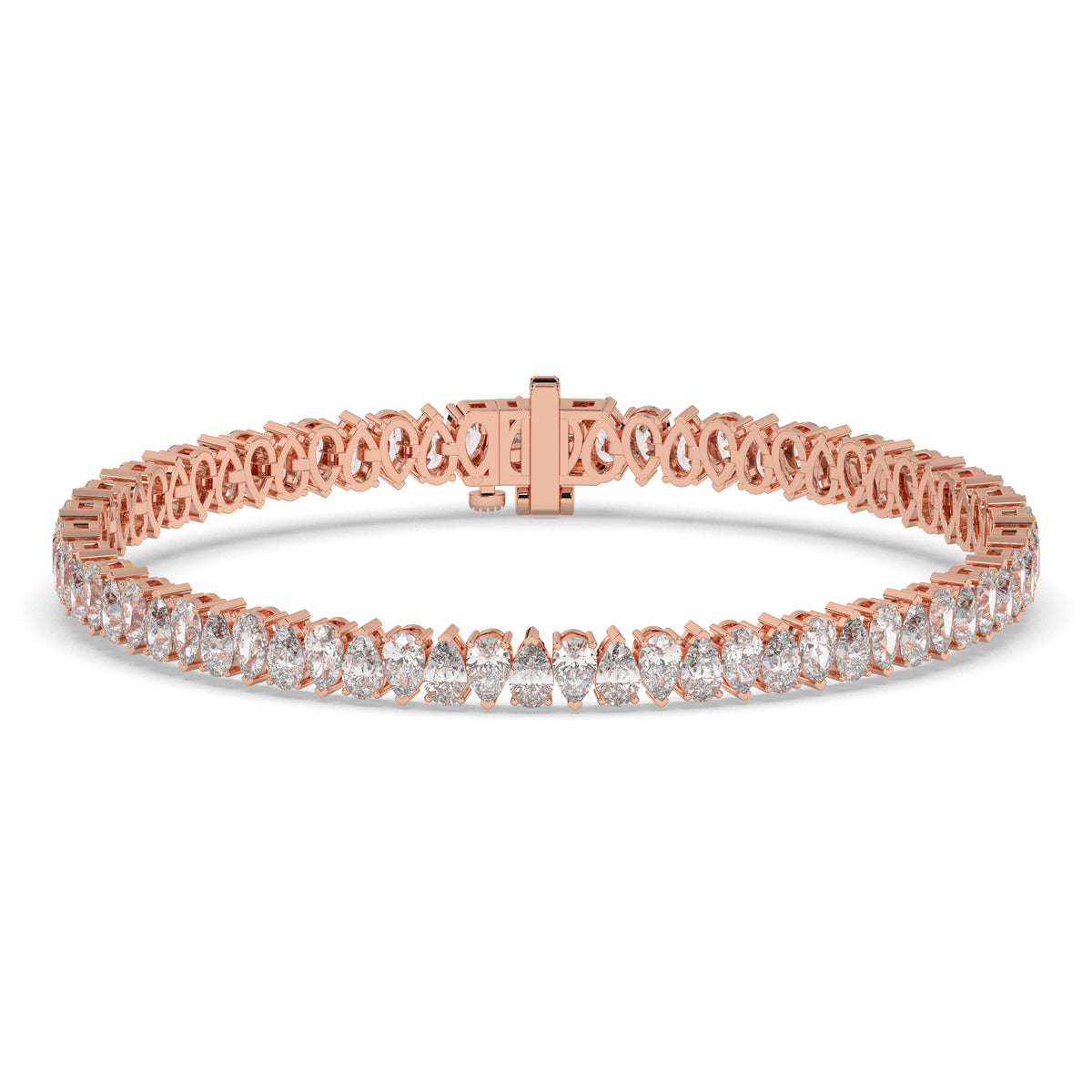 Sina upright pear lab-grown diamond tennis bracelet in 14K (585) rose gold, front view 