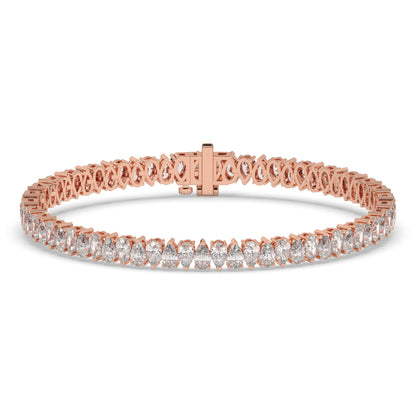Sina upright pear lab-grown diamond tennis bracelet in 14K (585) rose gold, front view 