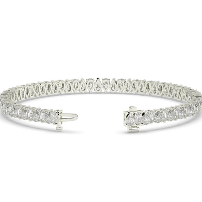 Sina upright pear lab-grown diamond tennis bracelet in 14K (585) white gold, clasp open, detail view 