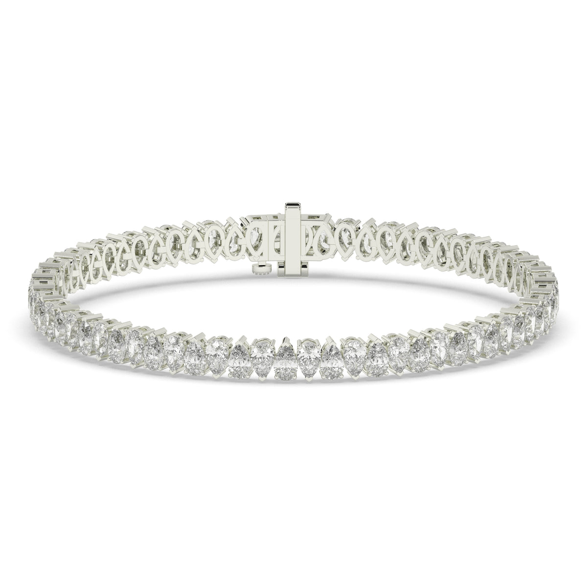 Sina upright pear lab-grown diamond tennis bracelet in 14K (585) white gold, front view 