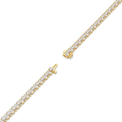 Sina upright pear lab-grown diamond tennis bracelet in 14K (585) yellow gold, full length, diagonal view 