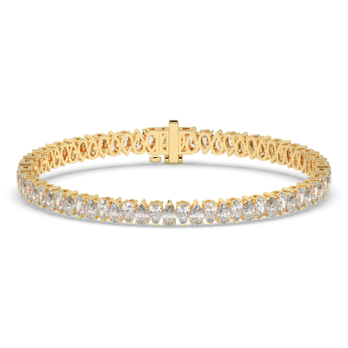 Sina upright pear lab-grown diamond tennis bracelet in 14K (585) yellow gold, front view 