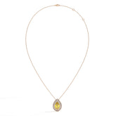 Solène Doppel-Halo-Halskette mit gelbem Labordiamanten im Tropfenschliff aus 585 Roségold, Ansicht der ganzen Kette 