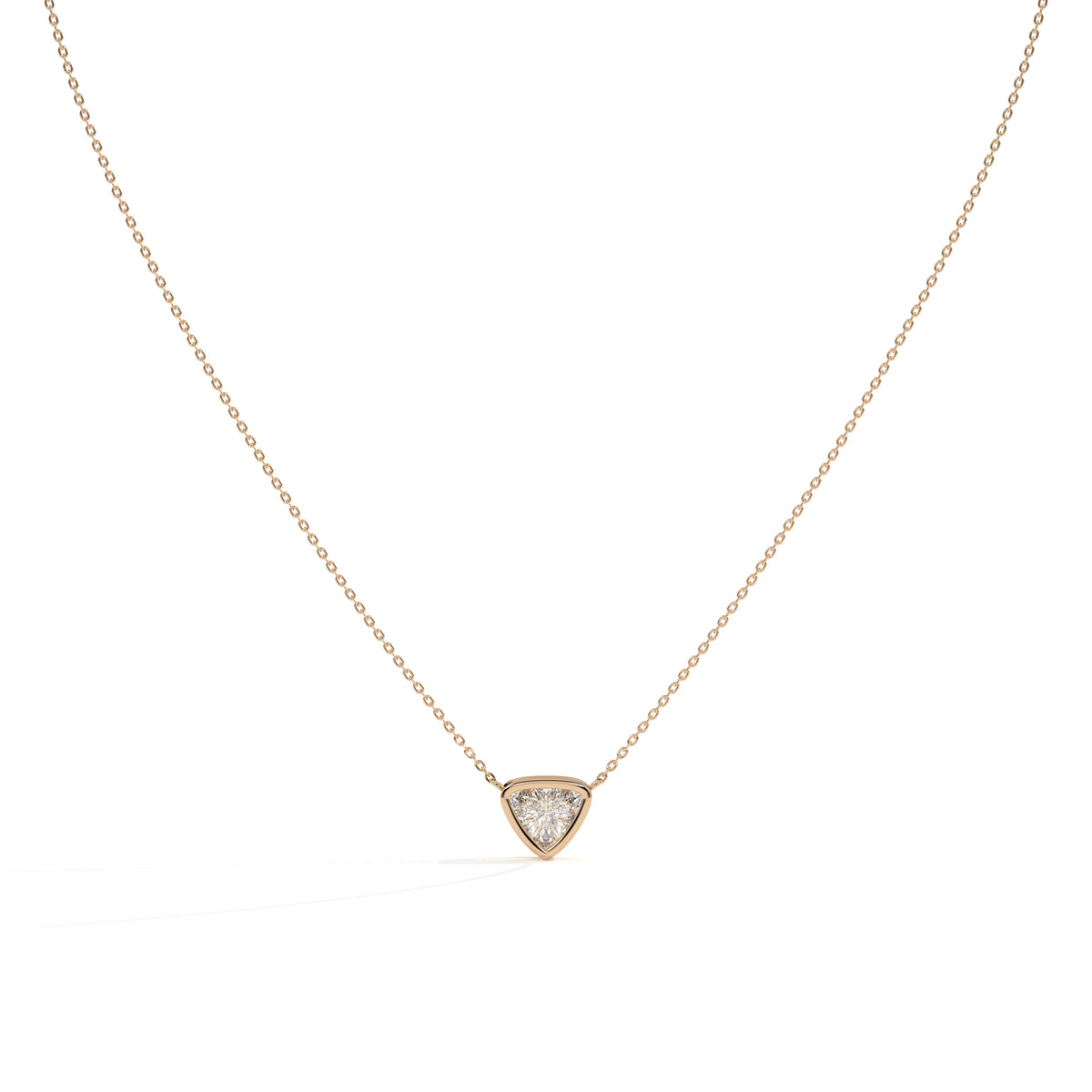Thea Zargen-Halskette mit Labordiamanten im Trillionschliff aus 585 Roségold, Vorderansicht 