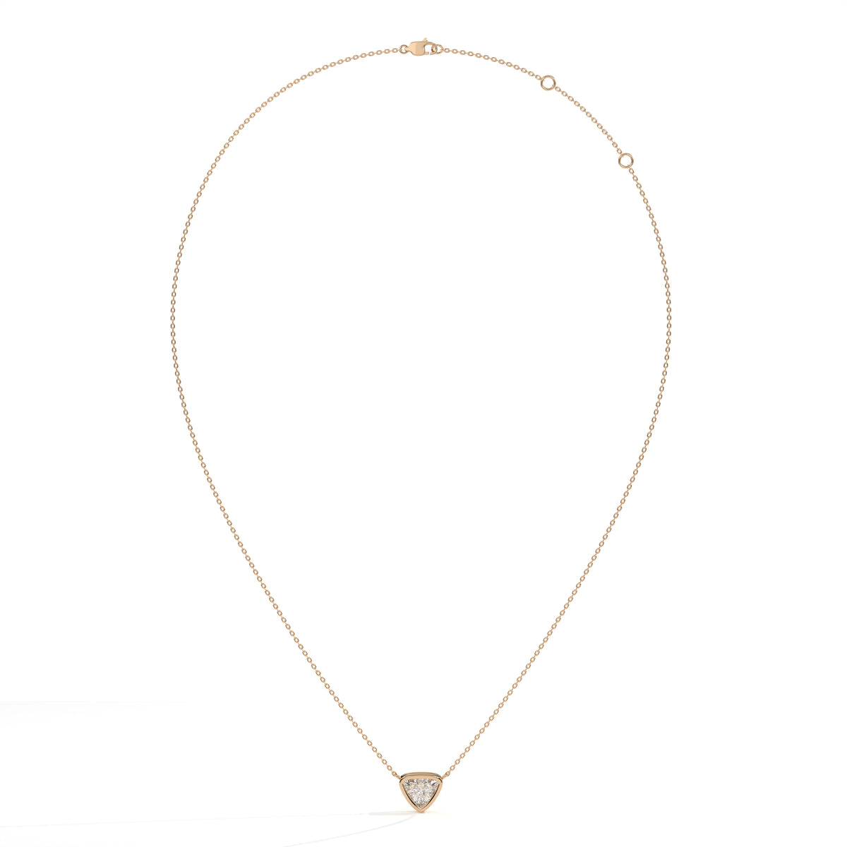 Thea Zargen-Halskette mit Labordiamanten im Trillionschliff aus 585 Roségold, Ansicht der ganzen Kette 