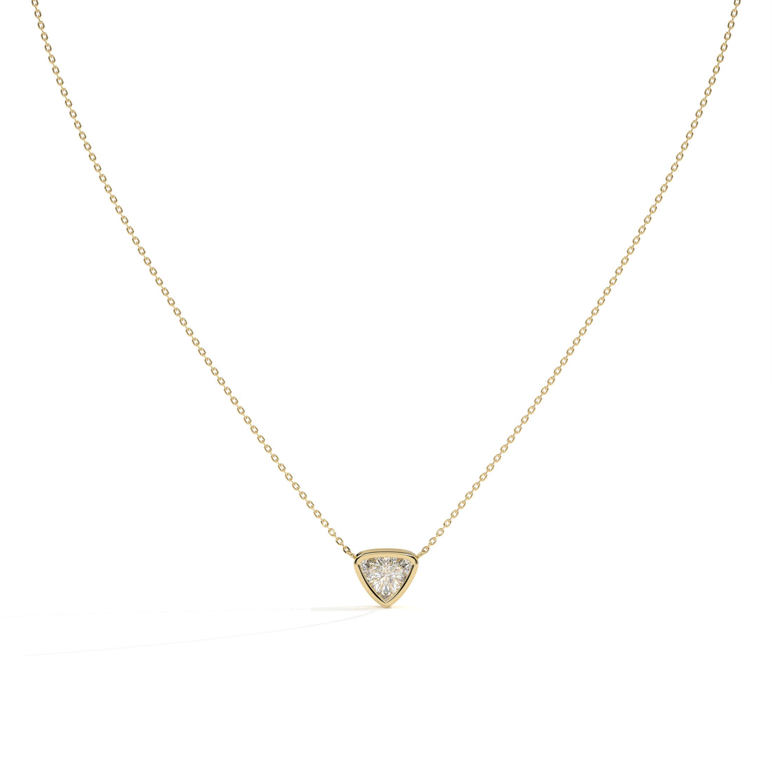 Thea trillion lab-grown diamond bezel necklace in 14K (585) yellow gold, front view 
