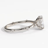 Oval lab-grown diamond halo engagement ring in 14K (585) white gold, detail view 