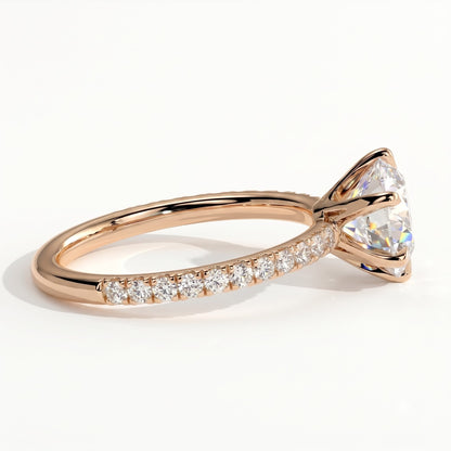 Round lab-grown diamond halo engagement ring in 14K (585) rose gold, detail view 
