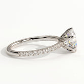 Round lab-grown diamond halo engagement ring in 950 platinum, detail view 