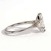 Elongated Hexagon lab-grown diamond three-stone engagement ring in 18K (750) white gold, detail view 