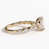 Elongated Cushion lab-grown diamond halo engagement ring in 18K (750) yellow gold, detail view 