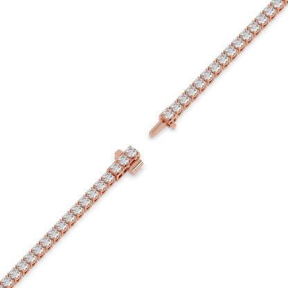 Wiebke round lab-grown diamond tennis bracelet in 14K (585) rose gold, full length, diagonal view 