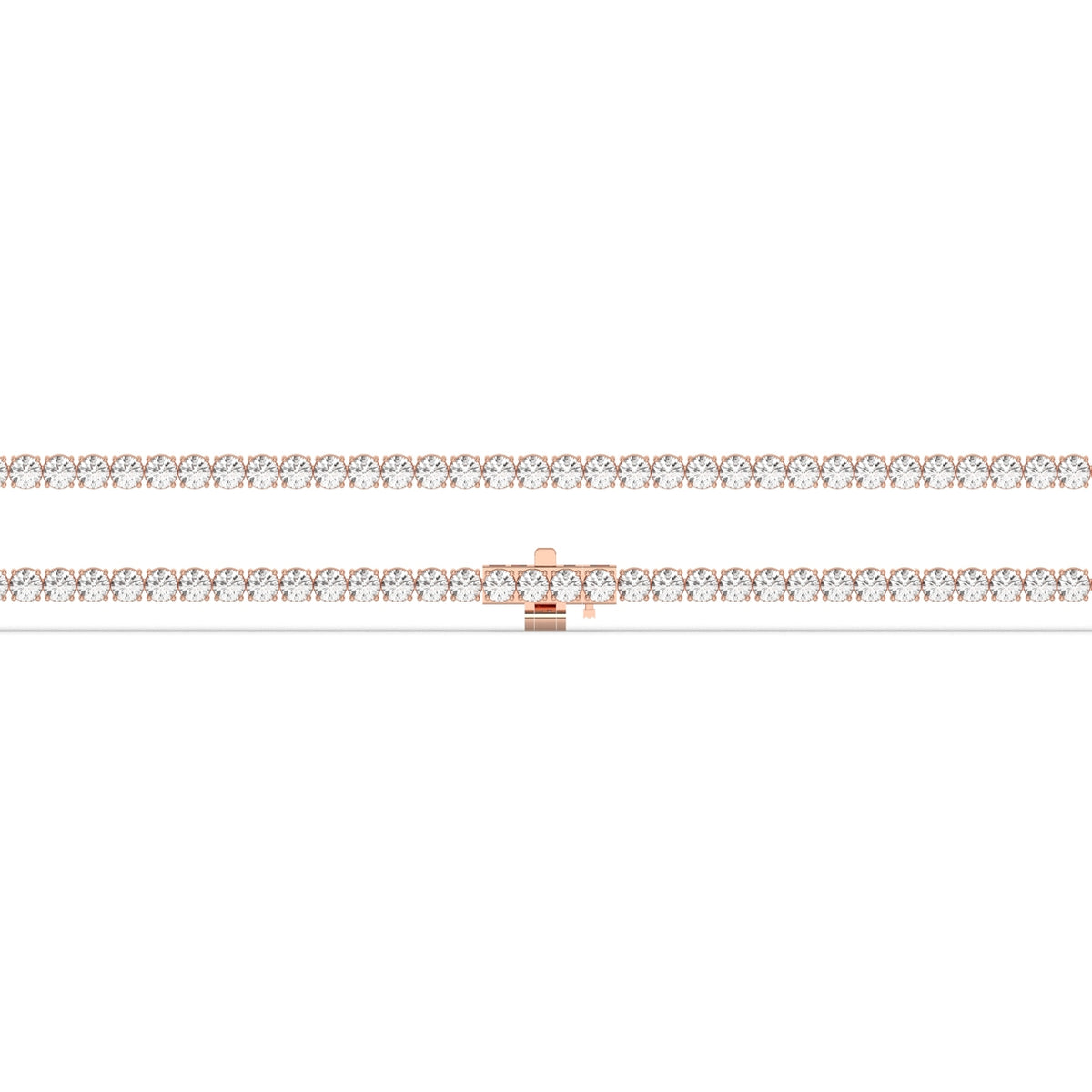 Wiebke round lab-grown diamond tennis bracelet in 14K (585) rose gold, laid flat, full length 