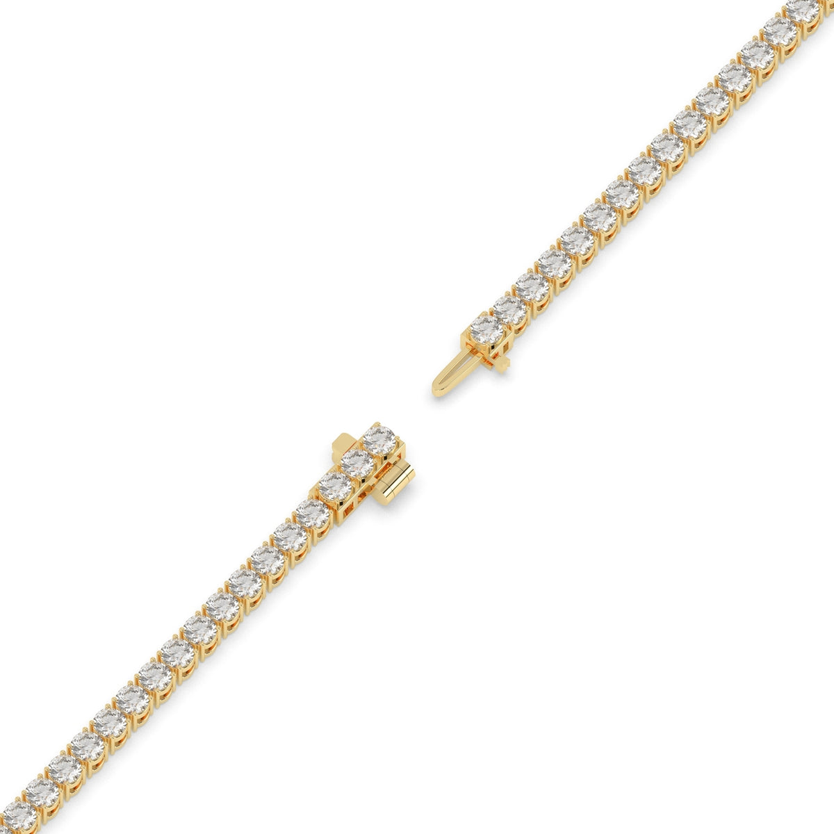 Wiebke round lab-grown diamond tennis bracelet in 14K (585) yellow gold, full length, diagonal view 