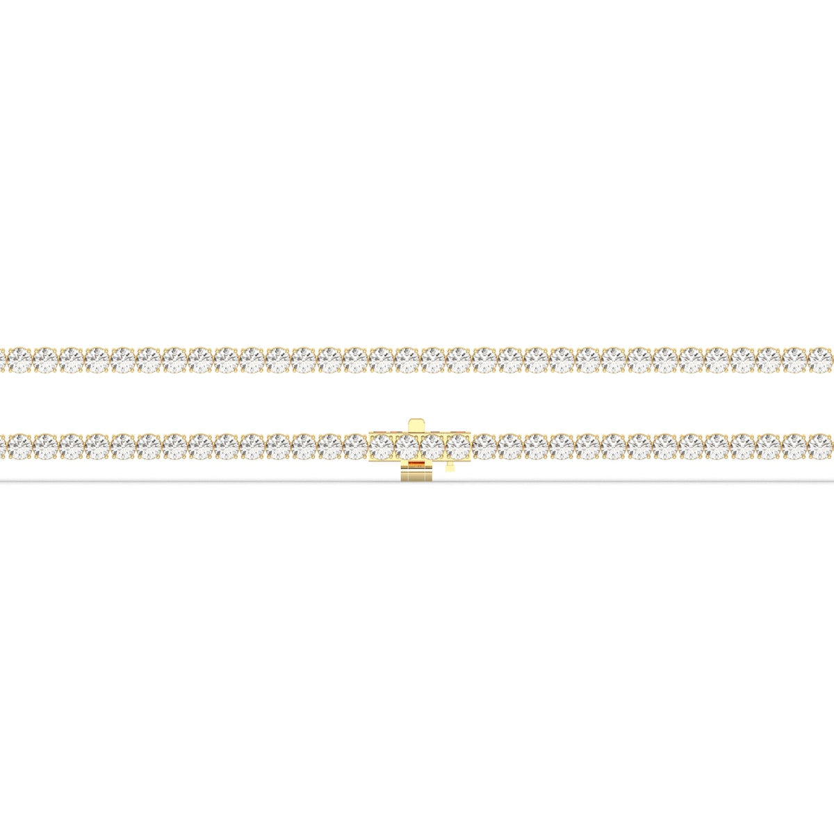 Wiebke round lab-grown diamond tennis bracelet in 14K (585) yellow gold, laid flat, full length 