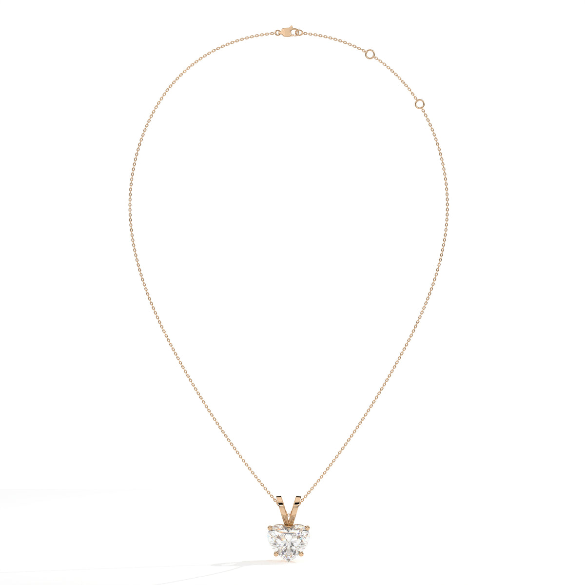 Yara Solitär-Halskette mit herzförmigem Labordiamanten aus 585 Roségold, Ansicht der ganzen Kette 