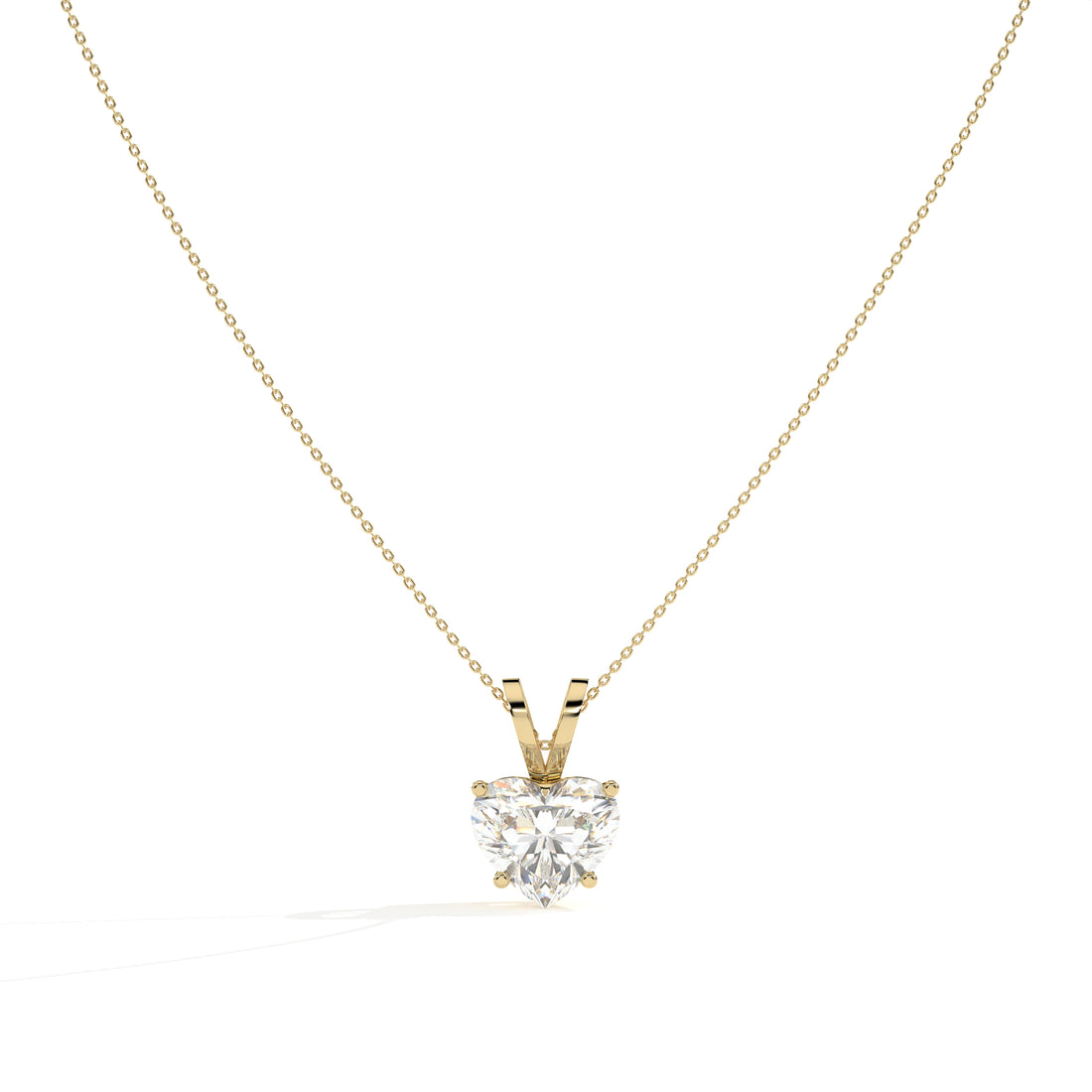 Yara heart shaped lab-grown diamond solitaire pendant necklace in 14K (585) yellow gold, front view 